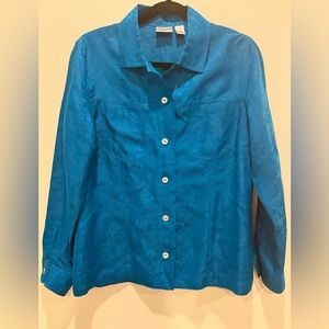 Chico's Silk blend Blue Button Down Shirt Size 1